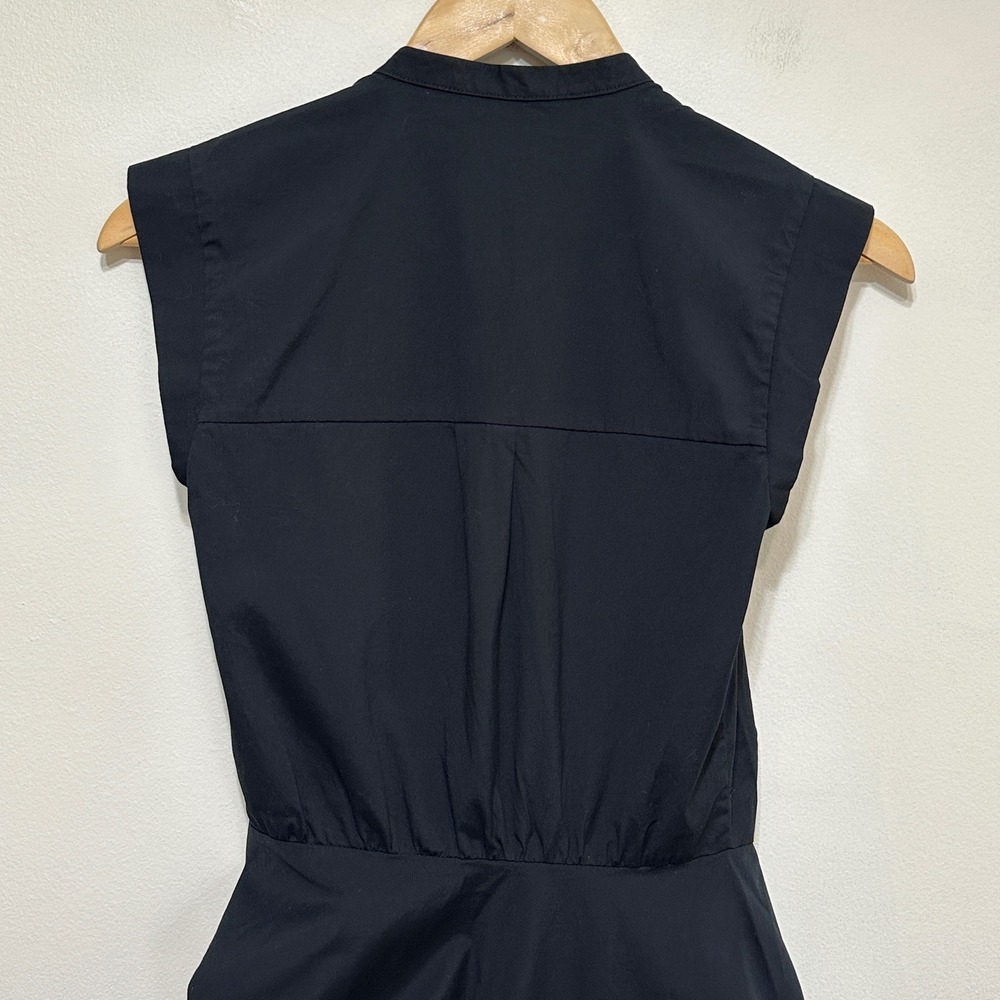 Veronica Beard Ruched Poplin Shirtdress Women 0 Black Cotton Asymmetric Midi - Picture 10 of 14
